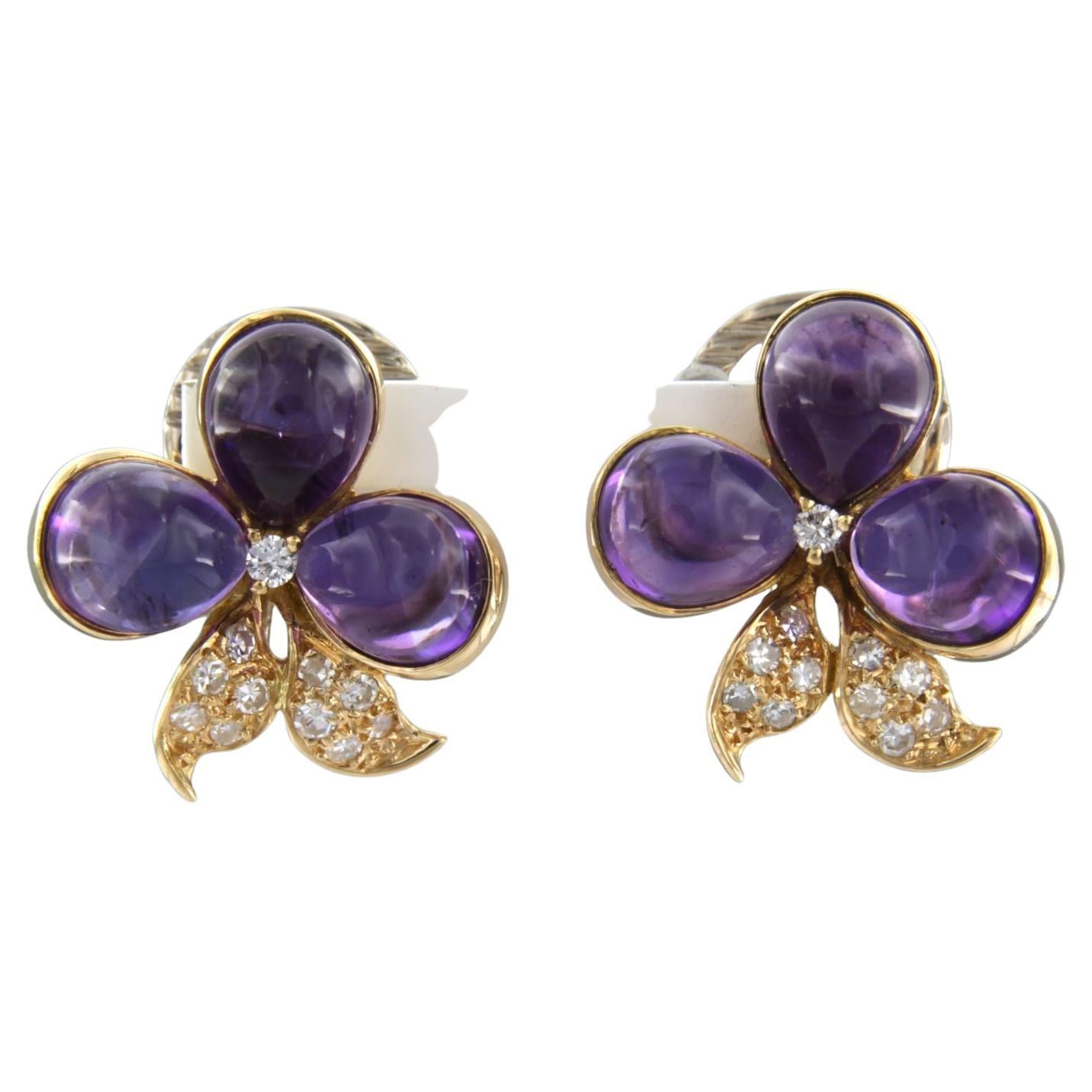 Earrings set with amethyst and diamonds 18k bicolour gold For Sale