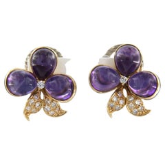 Earrings set with amethyst and diamonds 18k bicolour gold