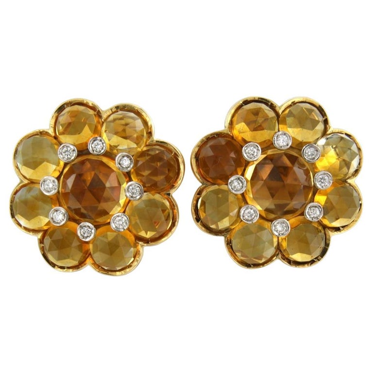 Earrings set with citrine and diamonds 18k bicolor gold For Sale at 1stDibs