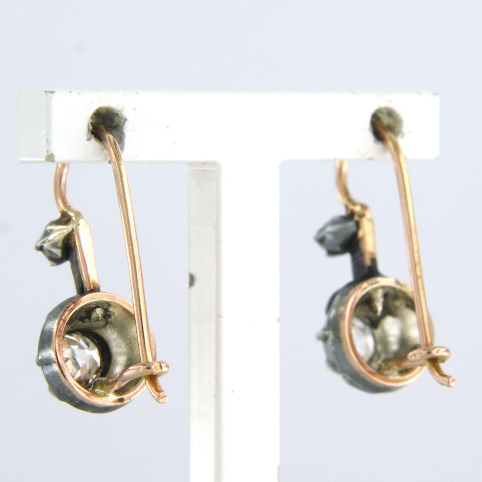 Earrings set with diamonds 14k pink gold and silver In Good Condition For Sale In The Hague, ZH