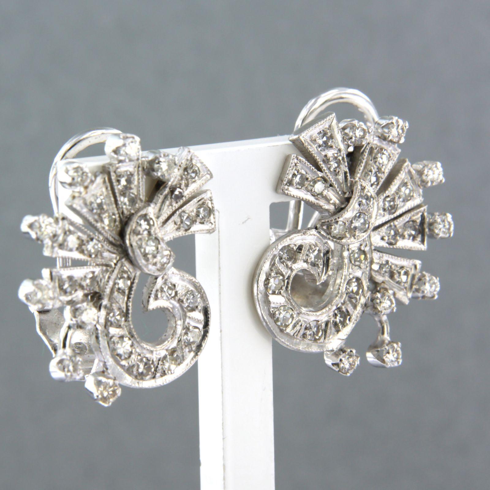 Art Nouveau Earrings set with diamonds 14k white gold For Sale