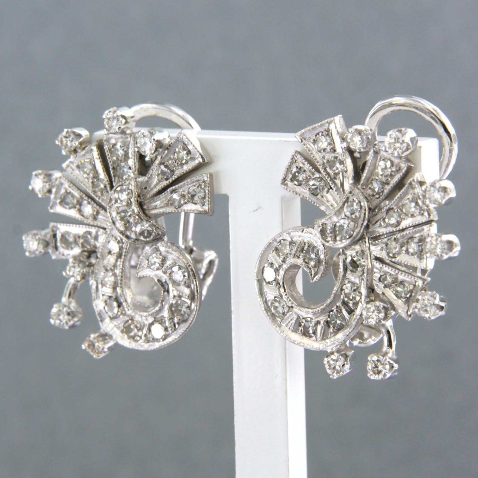 Brilliant Cut Earrings set with diamonds 14k white gold For Sale