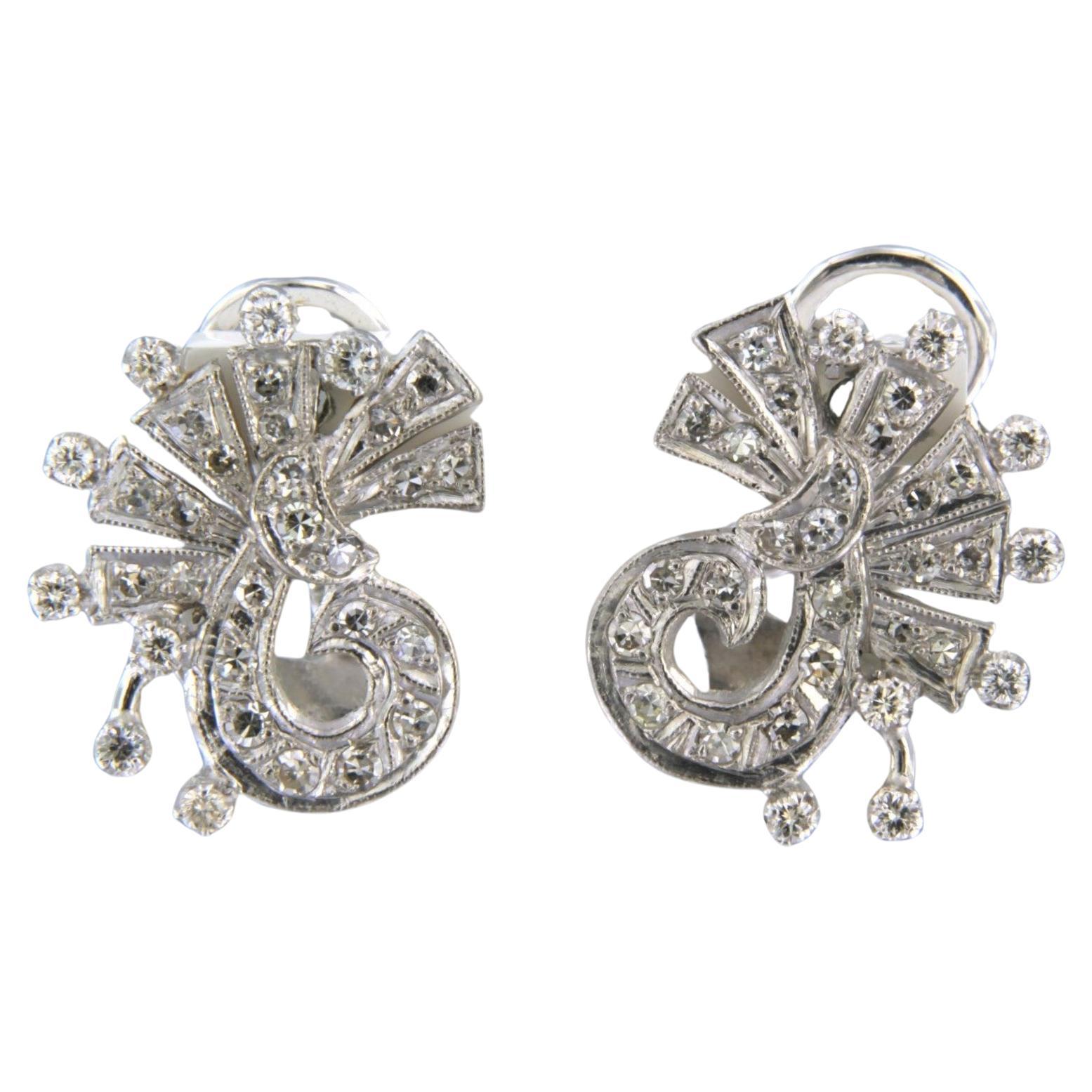 Earrings set with diamonds 14k white gold For Sale