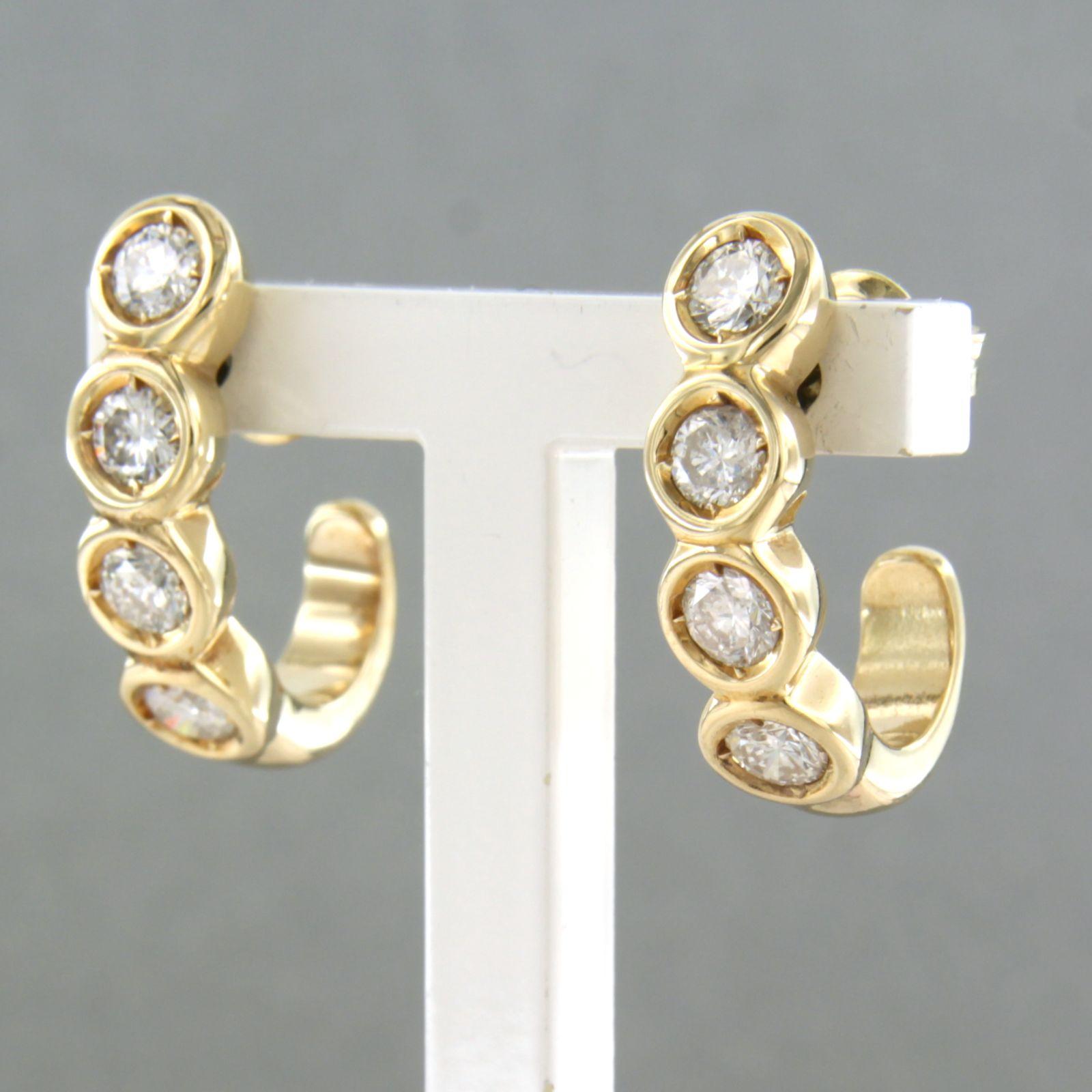 Modern Earrings set with diamonds 14k yellow gold For Sale