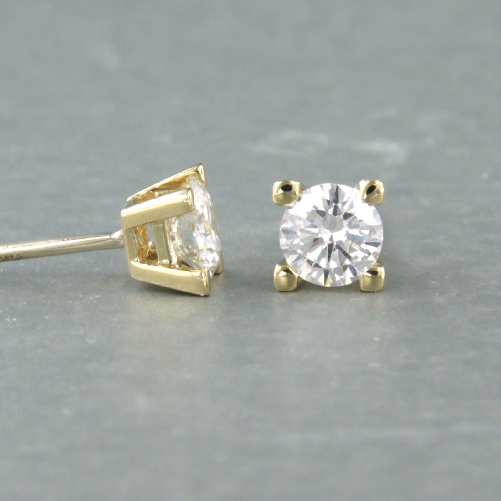Brilliant Cut Earrings set with diamonds 14k yellow gold For Sale