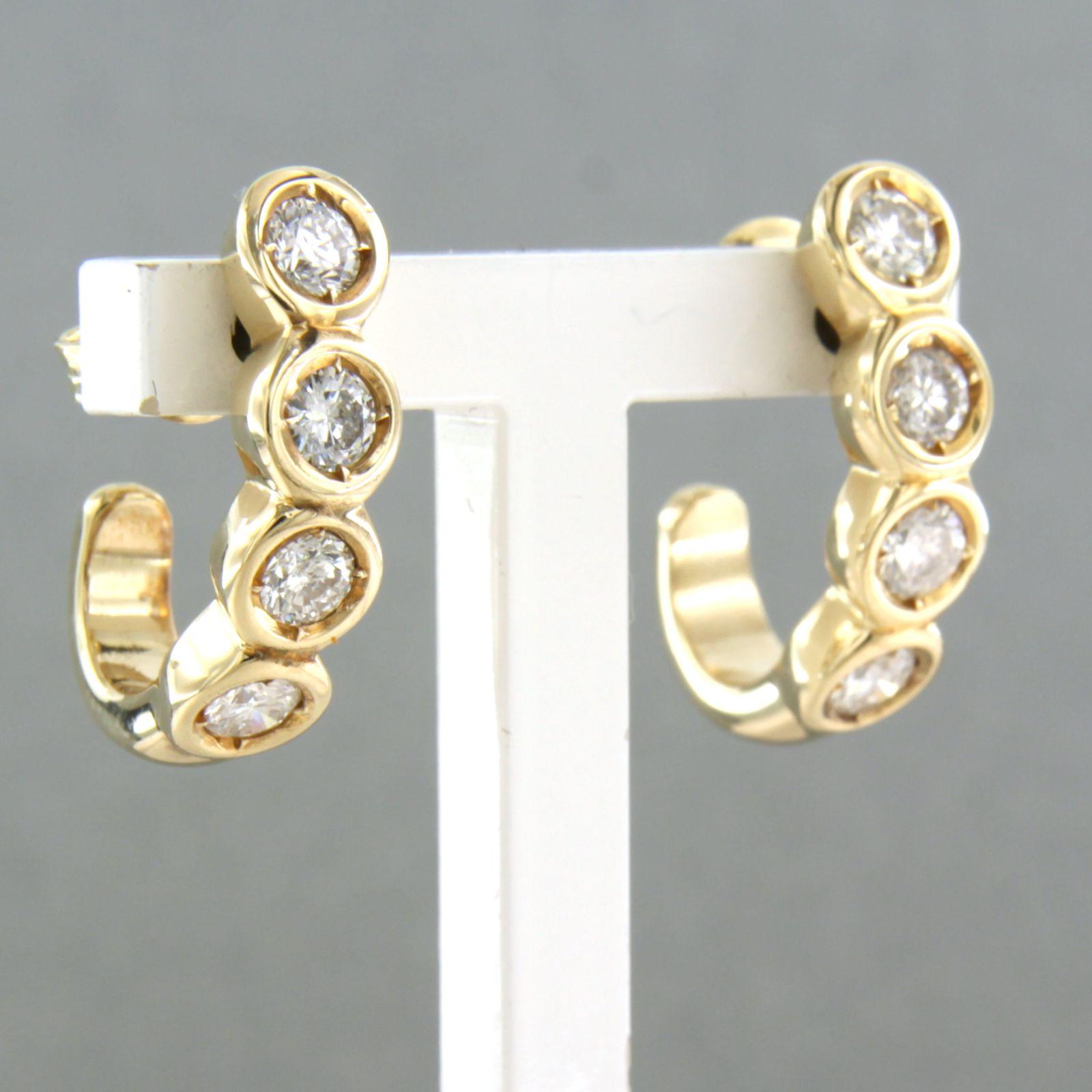 Brilliant Cut Earrings set with diamonds 14k yellow gold For Sale