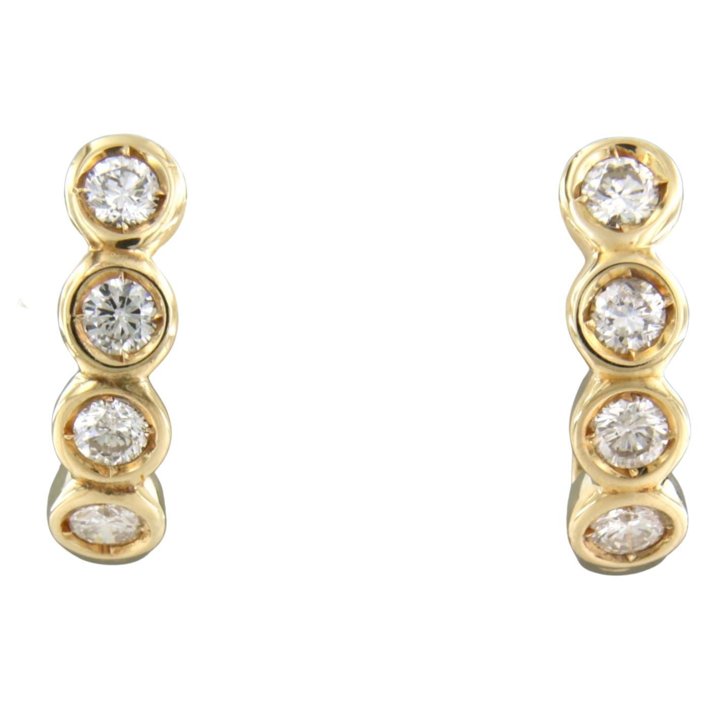 Earrings set with diamonds 14k yellow gold For Sale