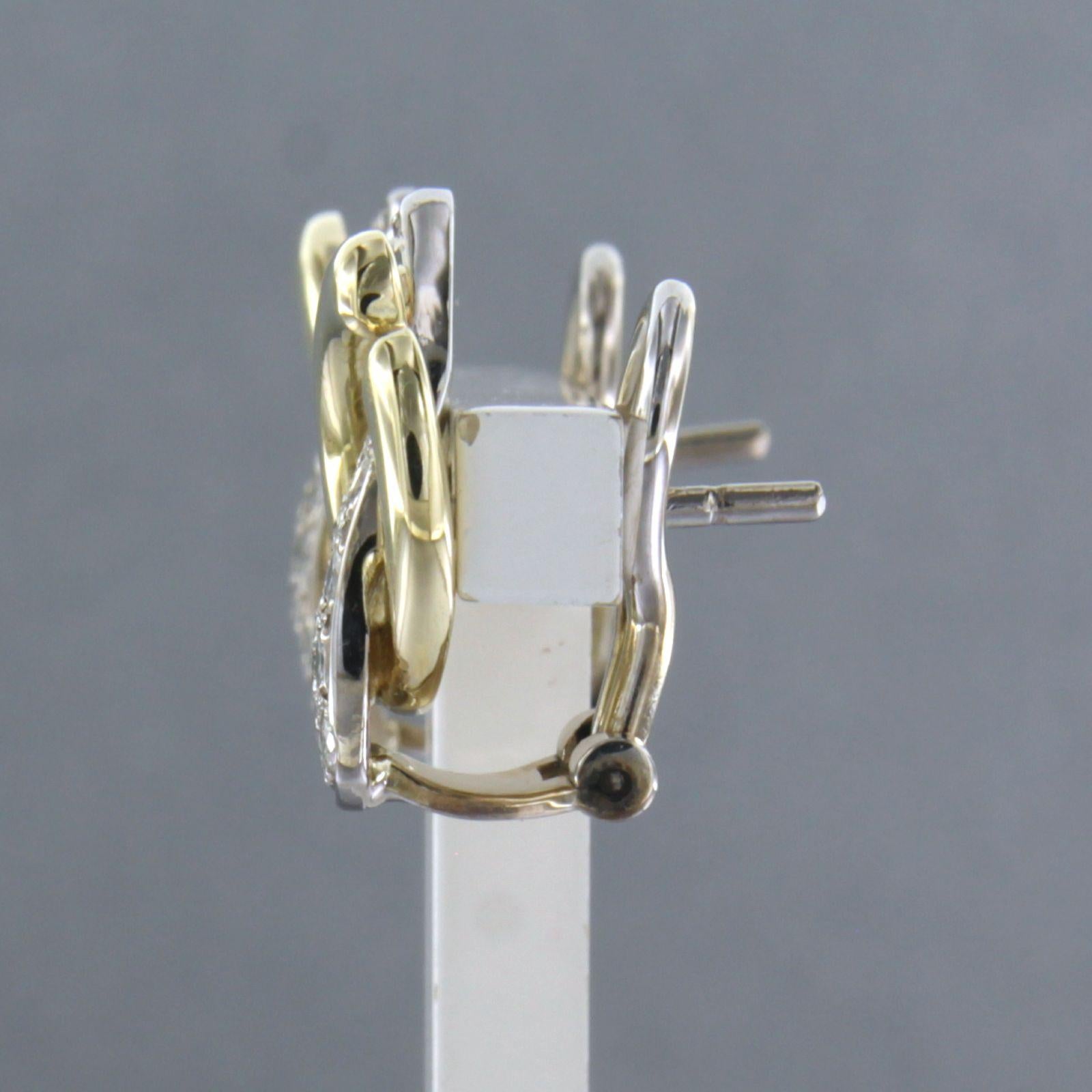 Earrings set with diamonds 14kt bicolour gold In Good Condition For Sale In The Hague, ZH