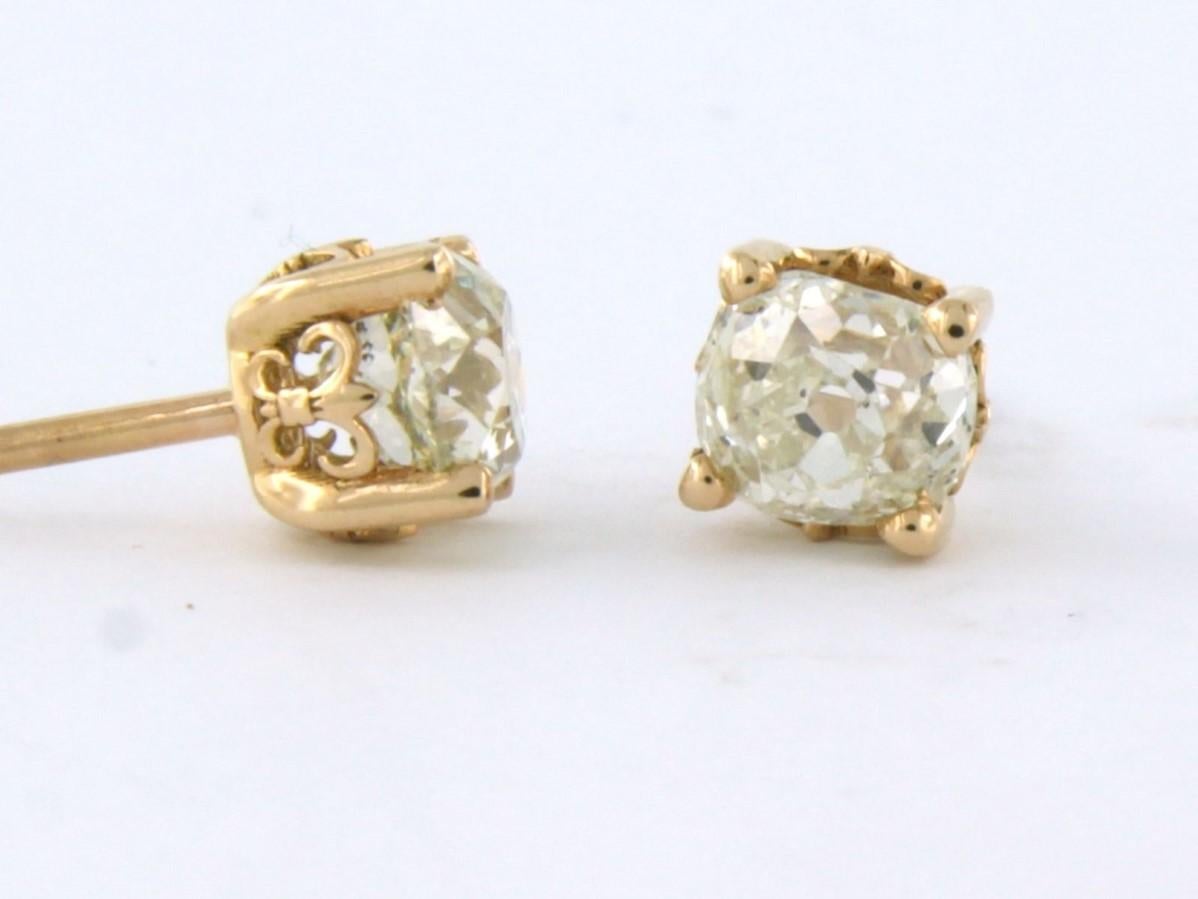 Old Mine Cut Earrings set with diamonds 18k Pink gold For Sale