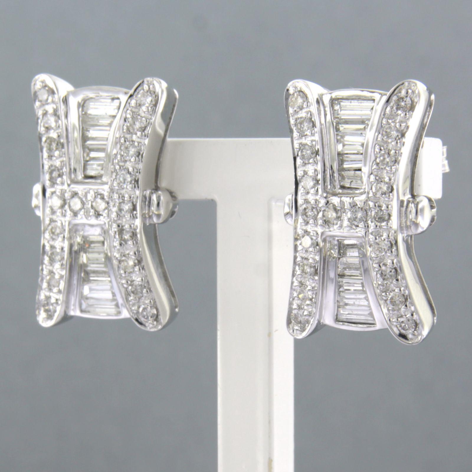 Baguette Cut Earrings set with diamonds 18k white gold For Sale