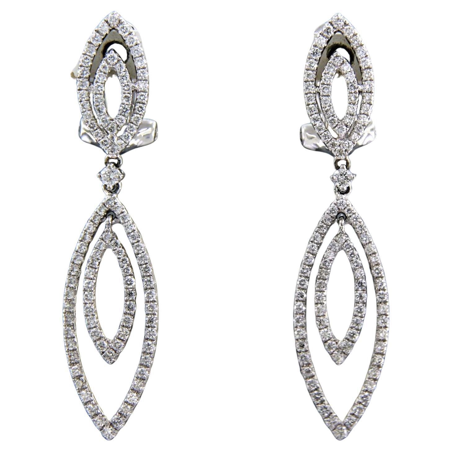 Earrings set with diamonds up to 1.50ct 18k white gold For Sale