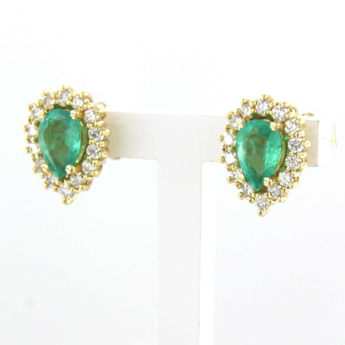 Brilliant Cut Earrings set with emerald and diamonds 18k yellow gold For Sale