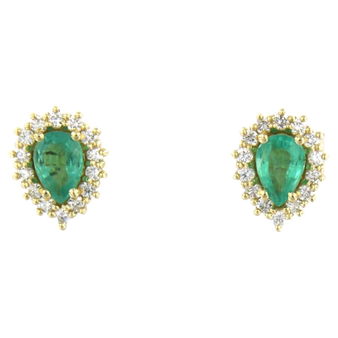 Earrings set with emerald and diamonds 18k yellow gold