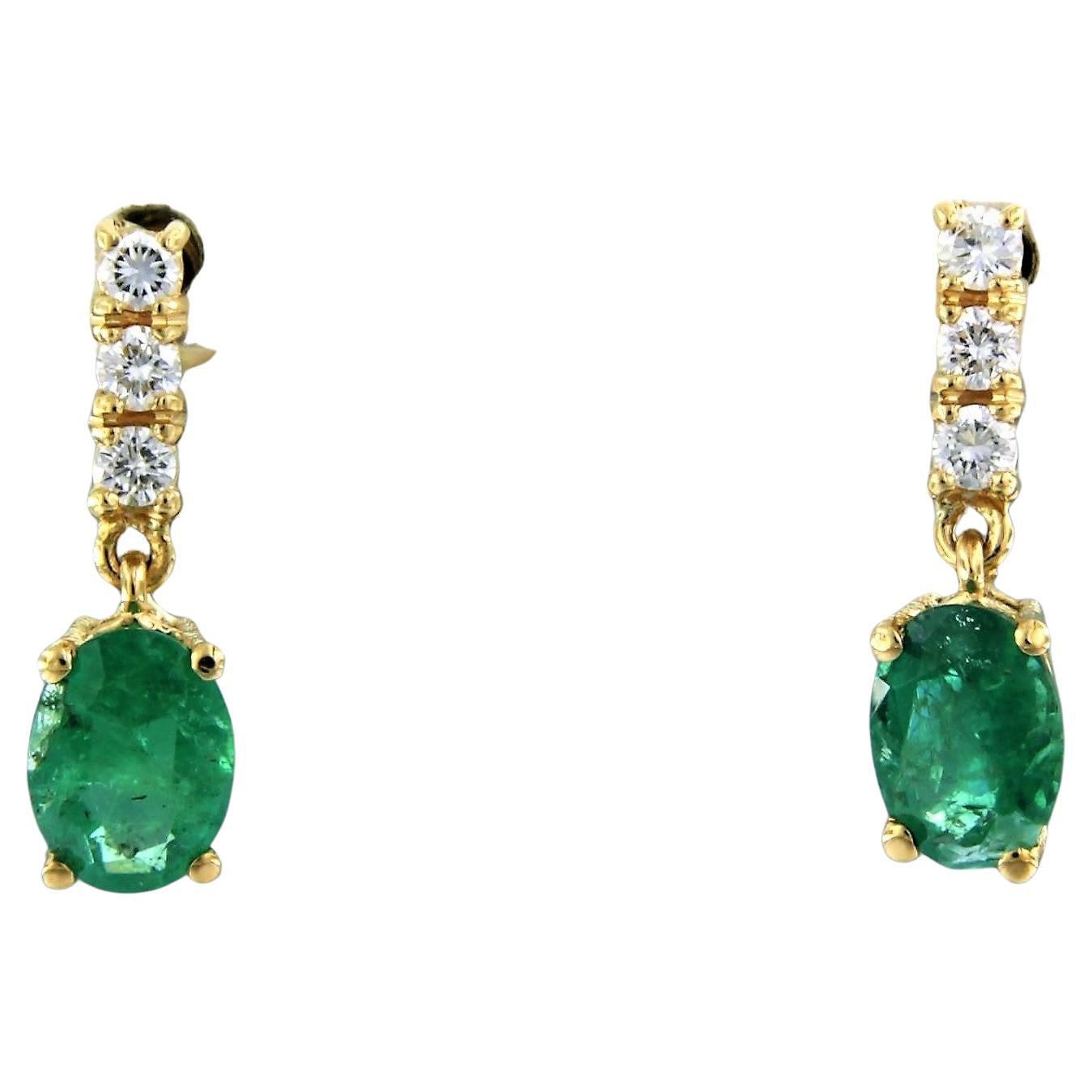 Earrings set with emerald and diamonds 18k yellow gold For Sale