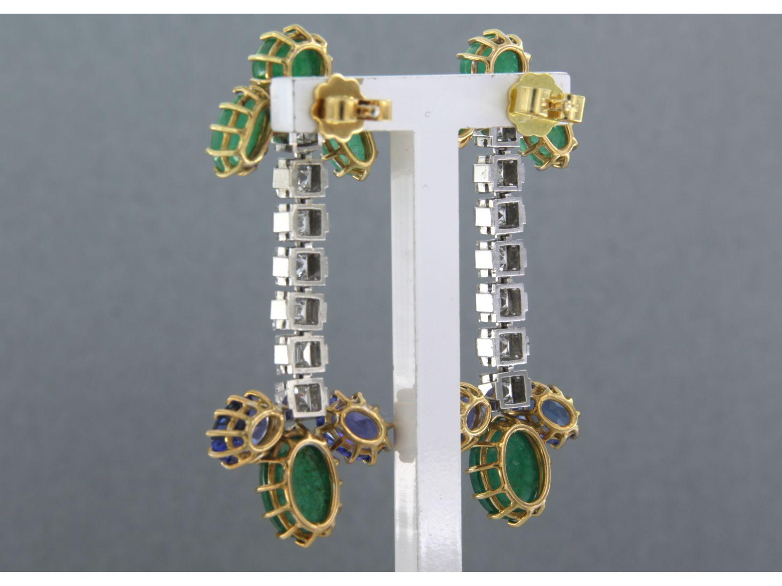 Modern Earrings set with emerald, tanzanite and diamond, 18k gold For Sale