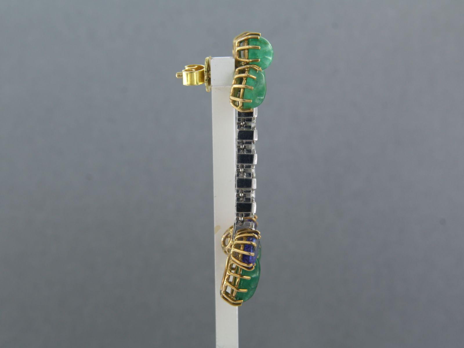 Women's Earrings set with emerald, tanzanite and diamond, 18k gold For Sale