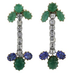 Earrings set with emerald, tanzanite and diamond, 18k gold