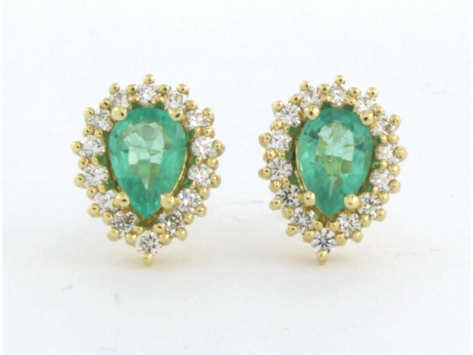 Modern Earrings set with emerald up to 1.10ct an diamonds up to 0.50ct 18k yellow gold For Sale