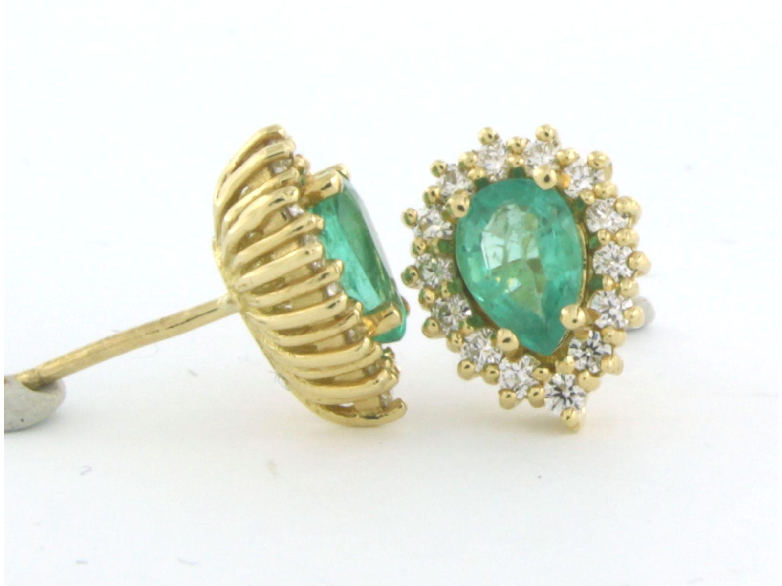 Brilliant Cut Earrings set with emerald up to 1.10ct an diamonds up to 0.50ct 18k yellow gold For Sale