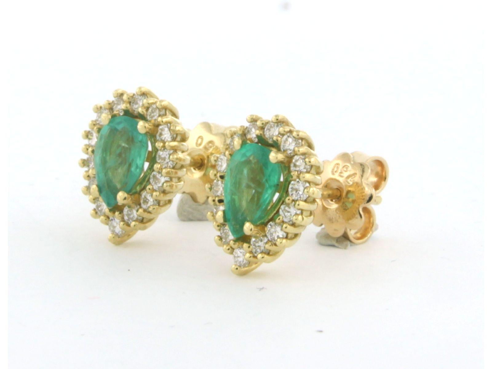 Women's Earrings set with emerald up to 1.10ct an diamonds up to 0.50ct 18k yellow gold For Sale
