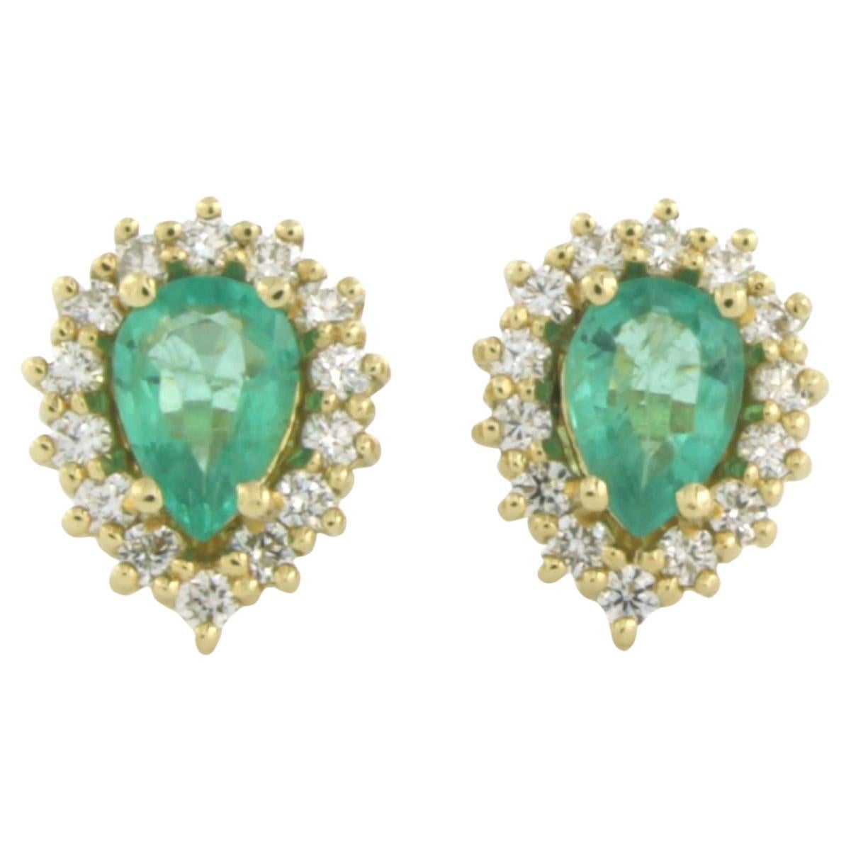 Earrings set with emerald up to 1.10ct an diamonds up to 0.50ct 18k yellow gold For Sale