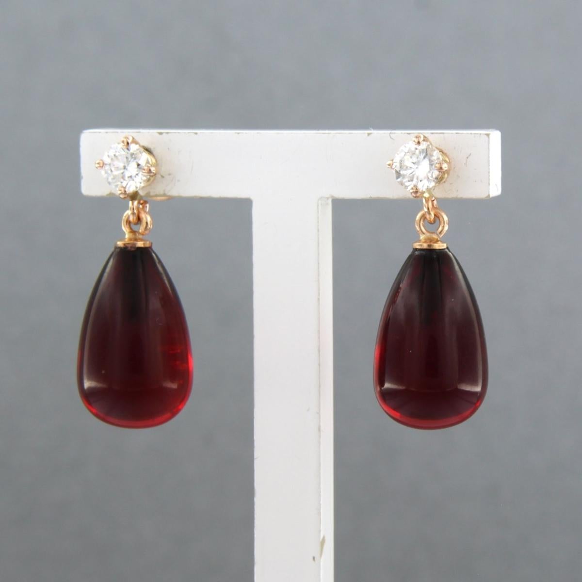 Brilliant Cut Earrings set with garnet and diamonds 18k pink gold For Sale