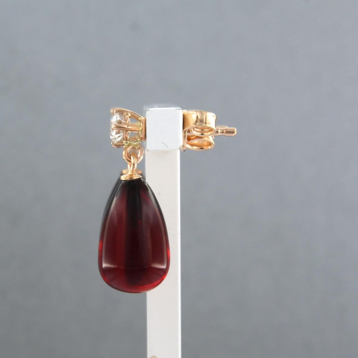 Women's Earrings set with garnet and diamonds 18k pink gold For Sale