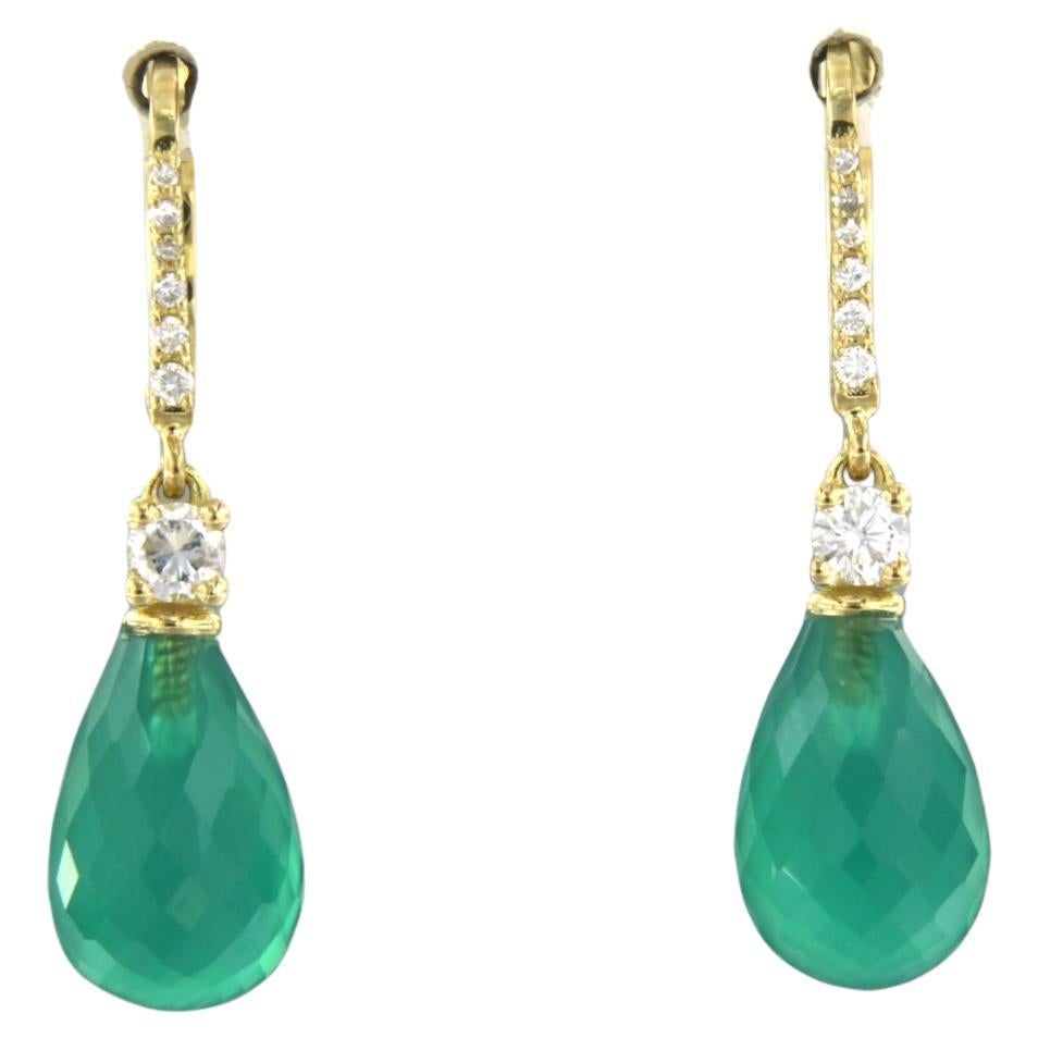 Earrings set with green onyx and diamonds 18k yellow gold