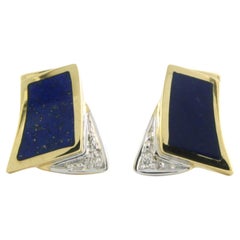 Earrings set with lapis lazuli and diamonds 18k bicolour gold