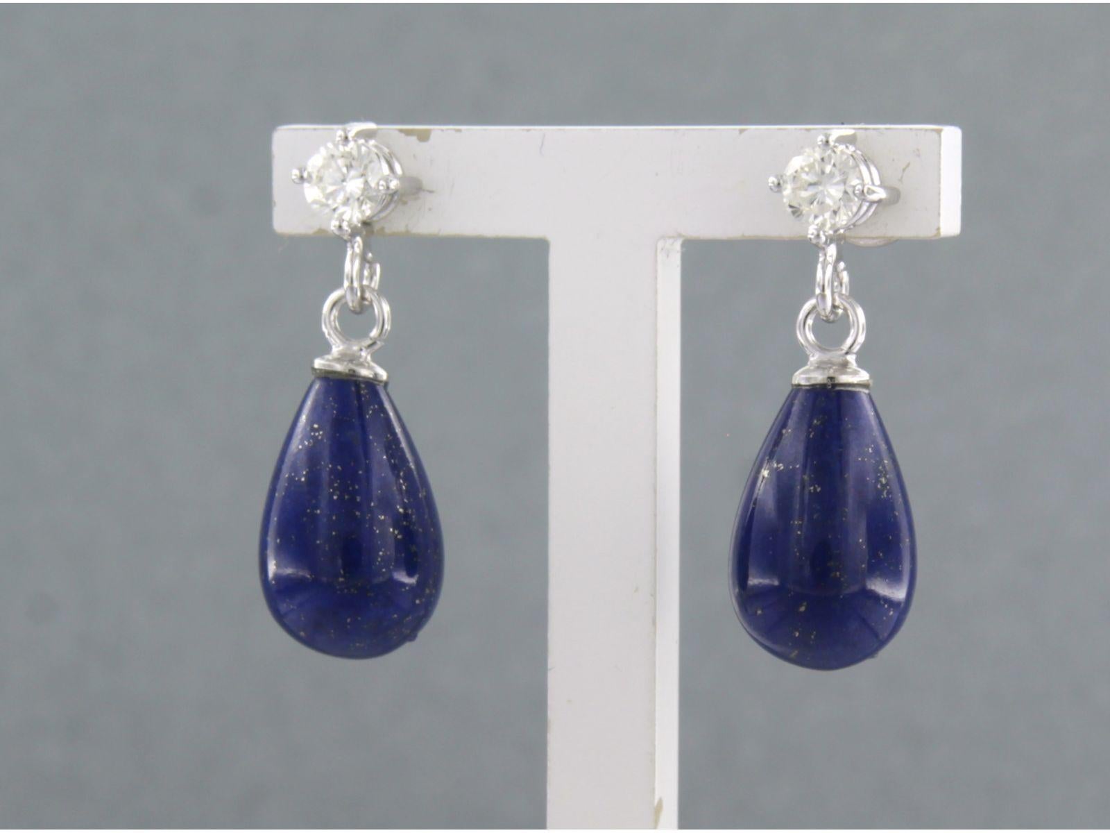 Modern Earrings set with lapis lazuli and diamonds 18k white gold For Sale