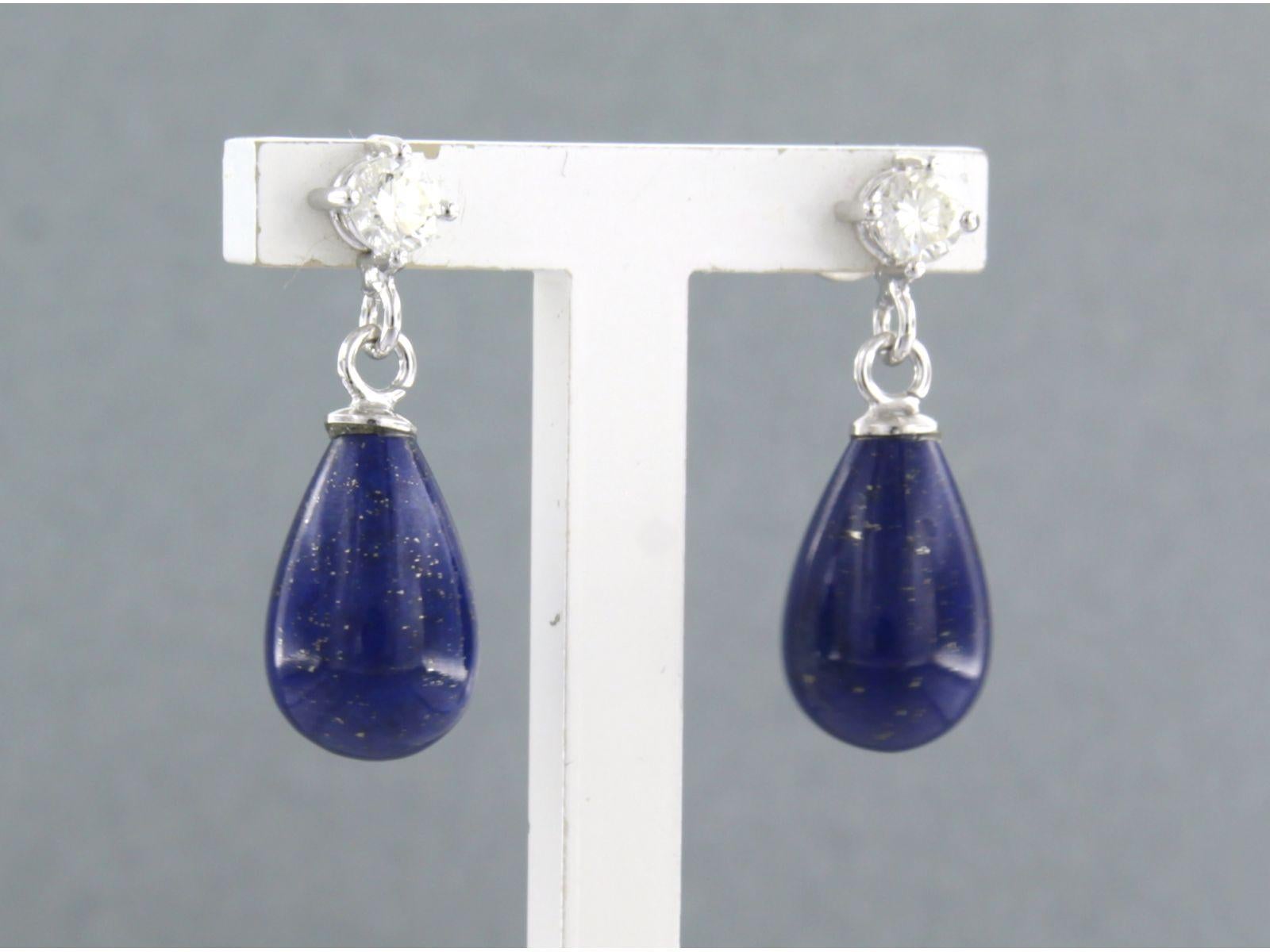 Brilliant Cut Earrings set with lapis lazuli and diamonds 18k white gold For Sale