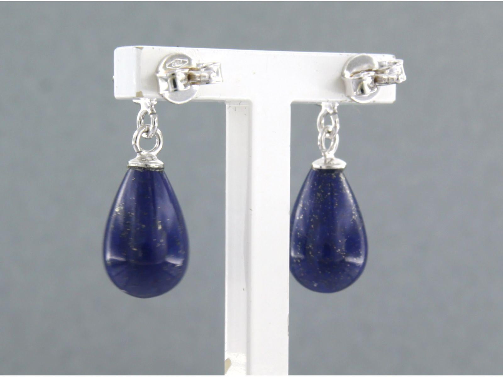 Earrings set with lapis lazuli and diamonds 18k white gold In New Condition For Sale In The Hague, ZH