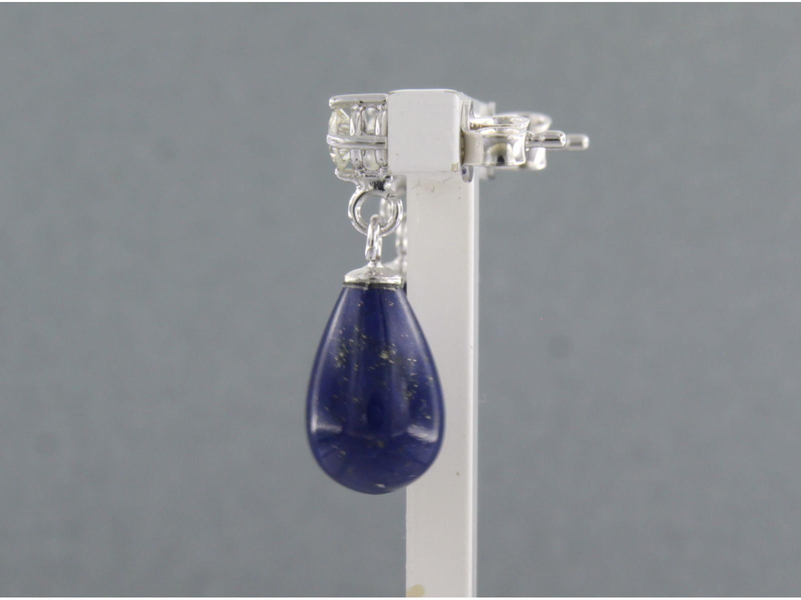Women's Earrings set with lapis lazuli and diamonds 18k white gold For Sale