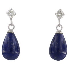 Earrings set with lapis lazuli and diamonds 18k white gold