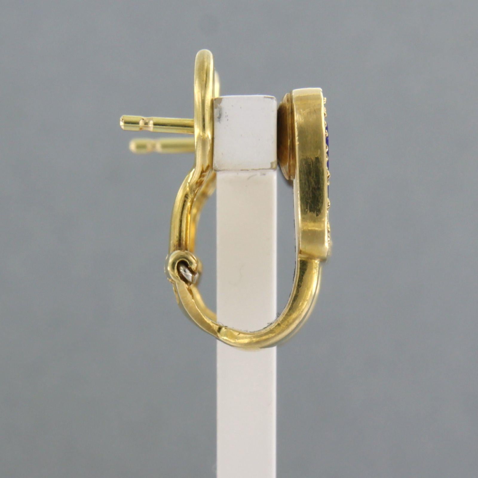 Modern Earrings set with lapis lazuli and diamonds 18k yellow gold