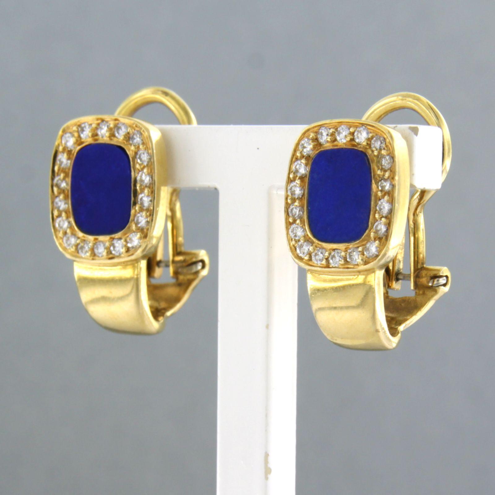 Women's Earrings set with lapis lazuli and diamonds 18k yellow gold