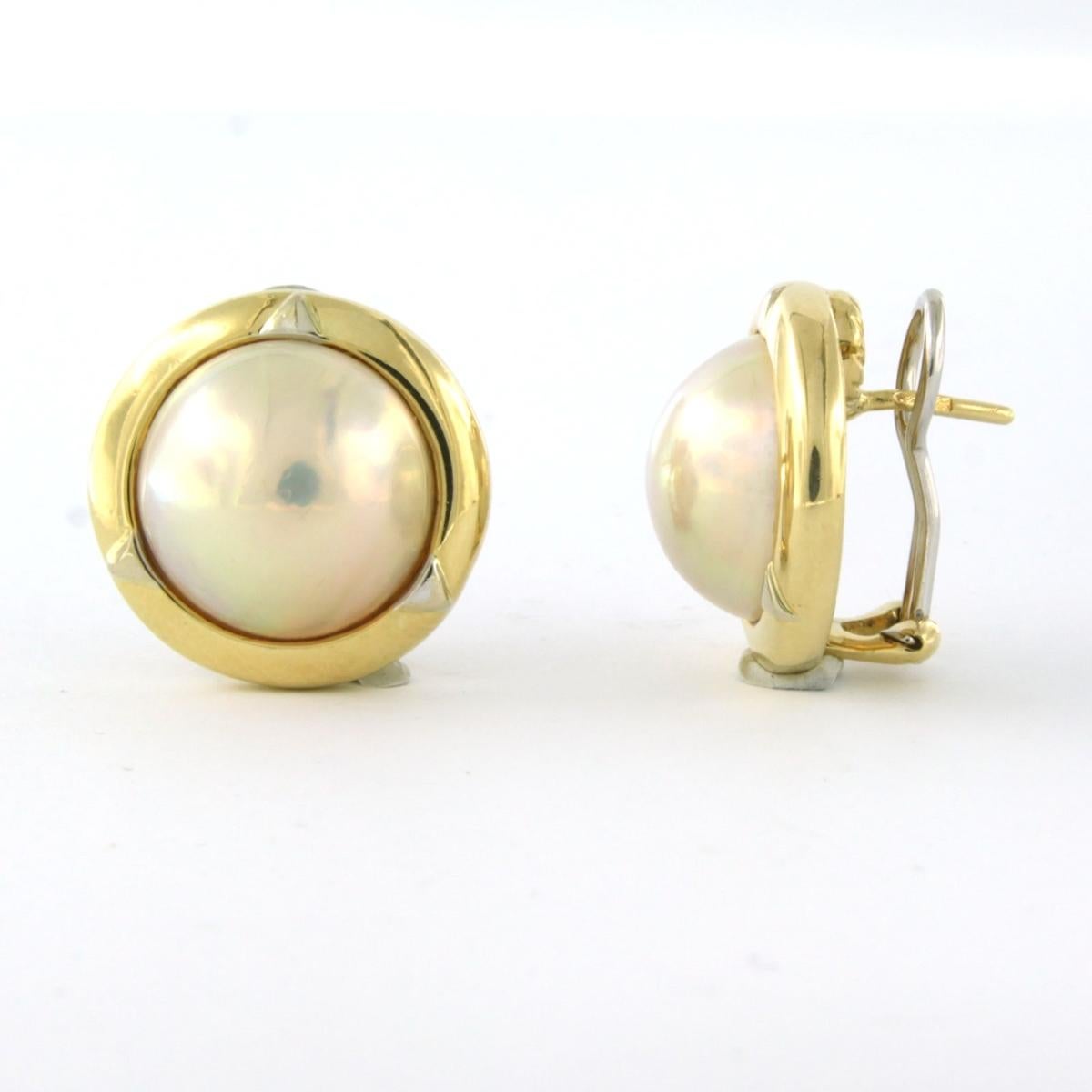 18k yellow gold ear clips set with mabee

detailed description:

The front of the ear clip is 1.8 cm wide

weight: 12.2 grams

set with

- 2 x 1.3 cm mabee pearl

color pink
purity n/a
Gemstones have often been treated to improve color or clarity.