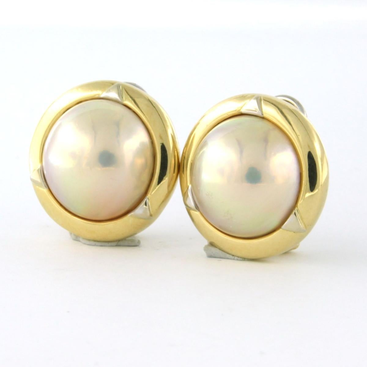 Women's Earrings set with mabee pearl 18k yellow gold For Sale