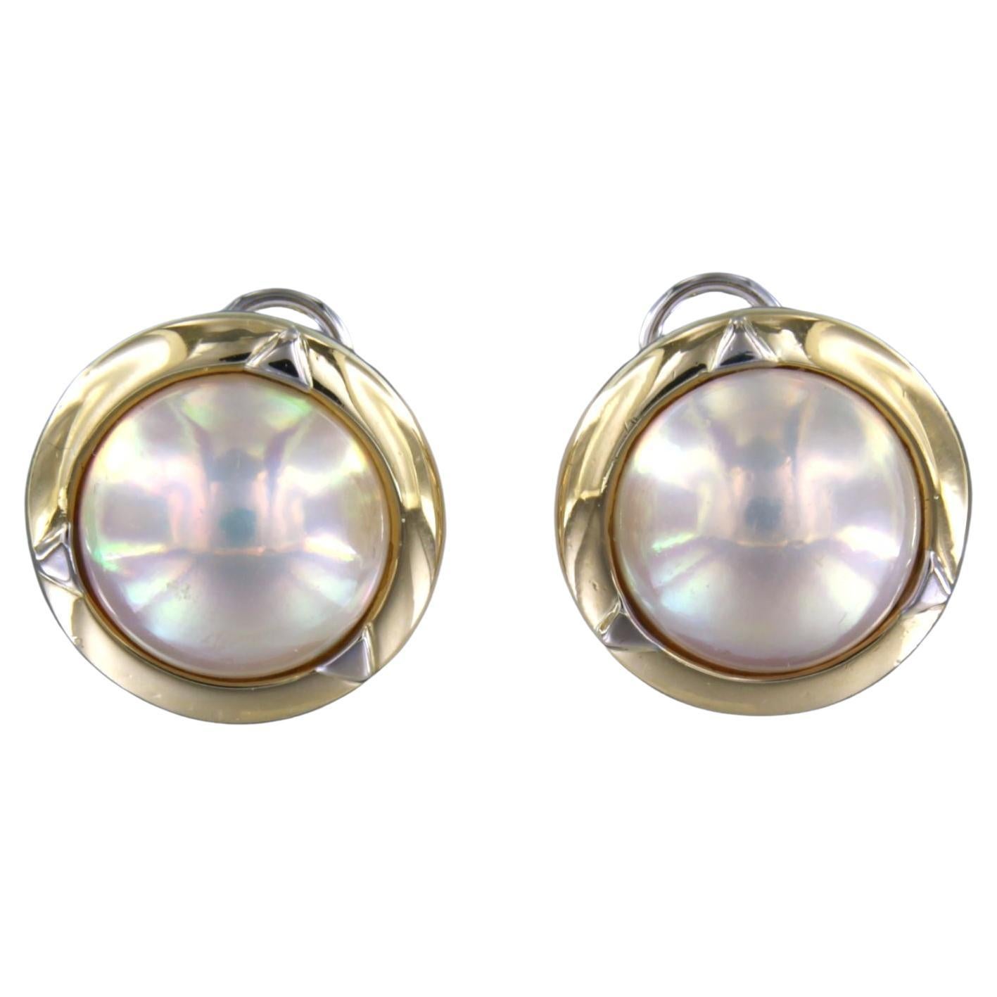 Earrings set with mabee pearl 18k yellow gold For Sale