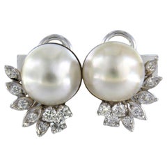 Earrings set with mabee pearl and diamonds 18k white gold