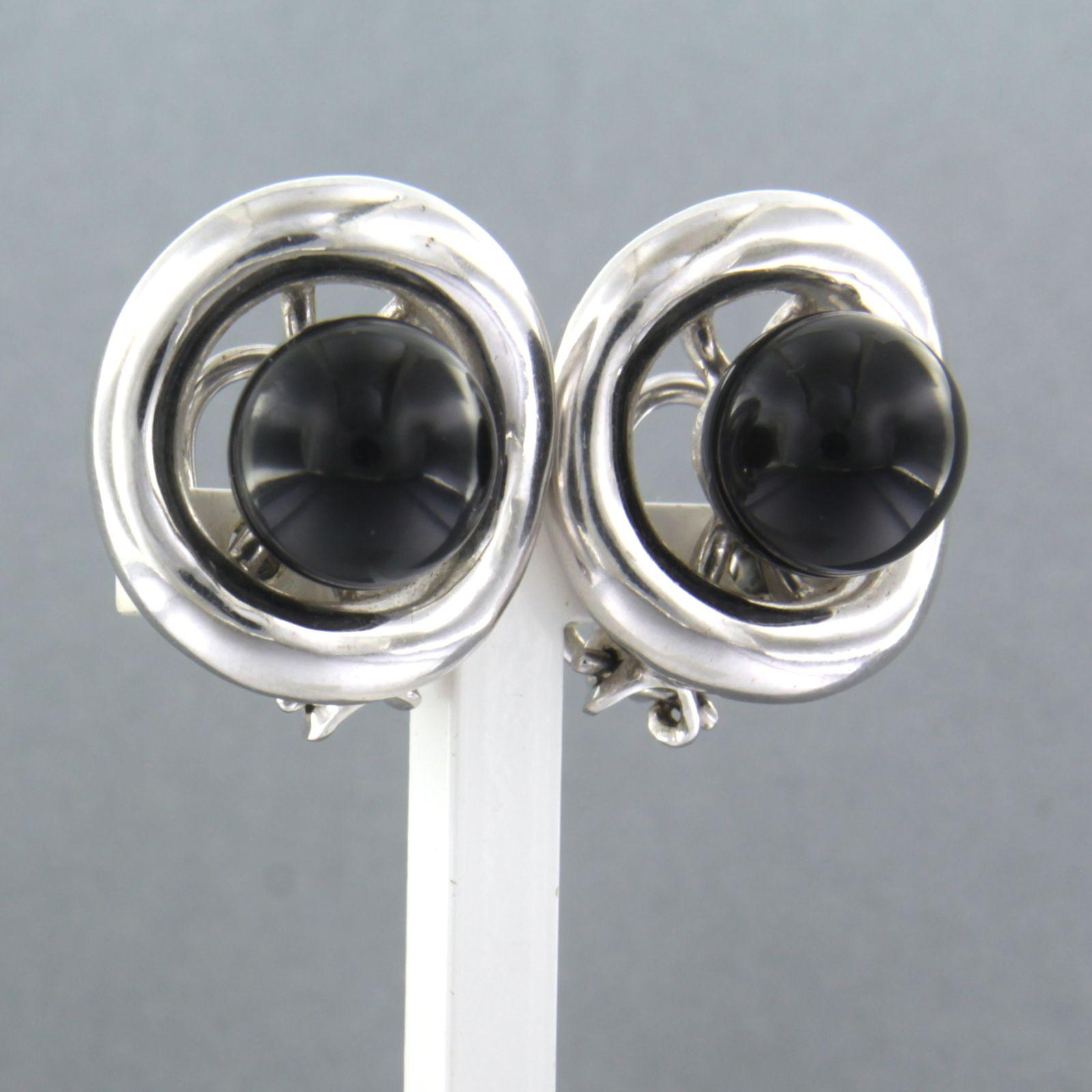 Modern Earrings set with onyx 18k white gold For Sale