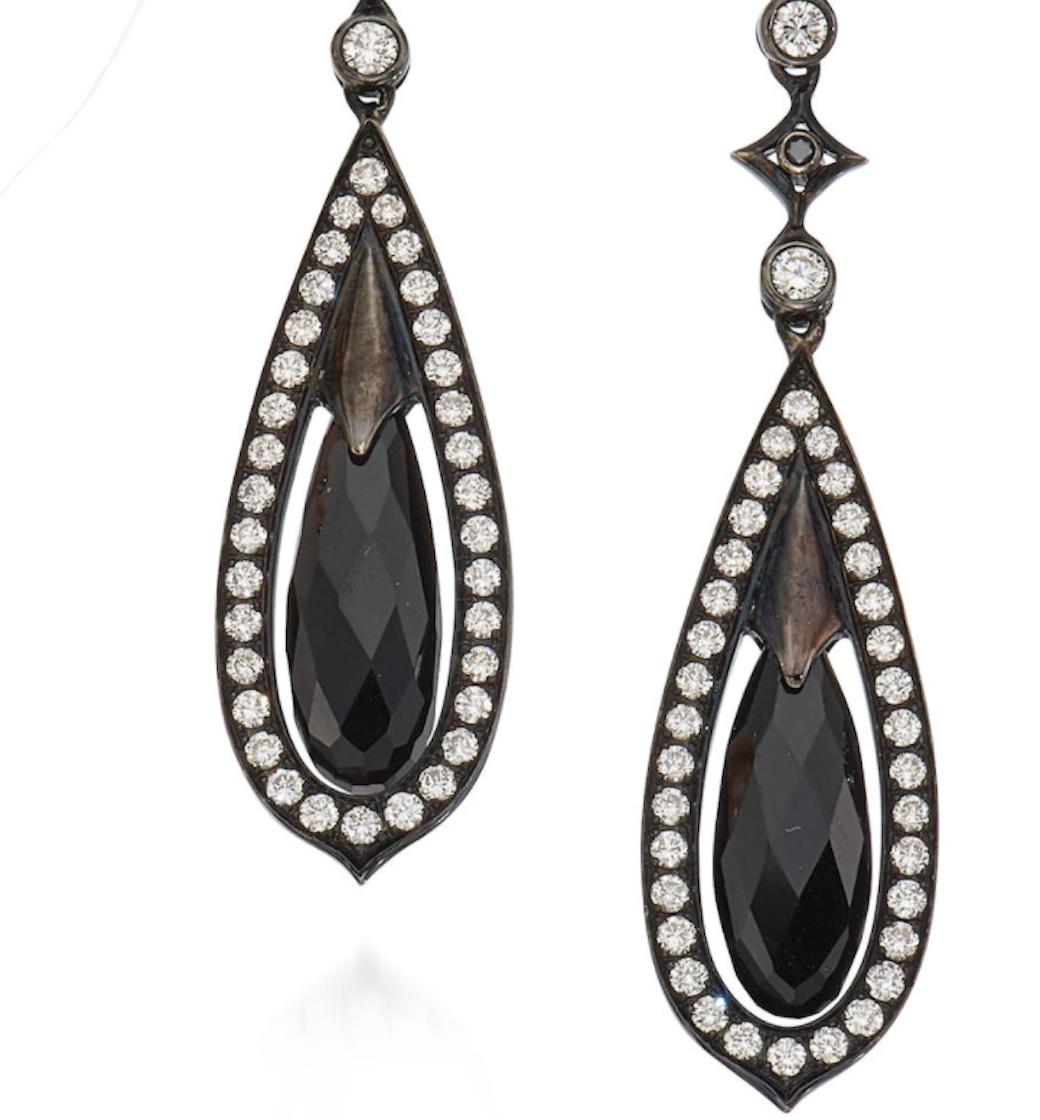 Women's Earrings Set with Onyx and Black Diamonds For Sale