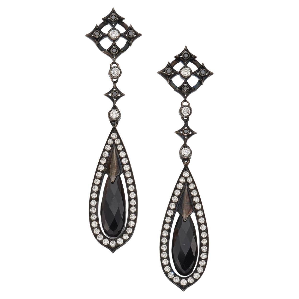 Earrings Set with Onyx and Black Diamonds For Sale