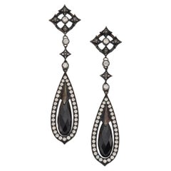 Vintage Earrings Set with Onyx and Black Diamonds