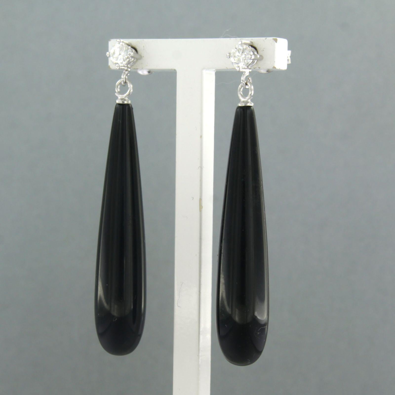 Brilliant Cut Earrings set with onyx and diamonds 18k white gold For Sale