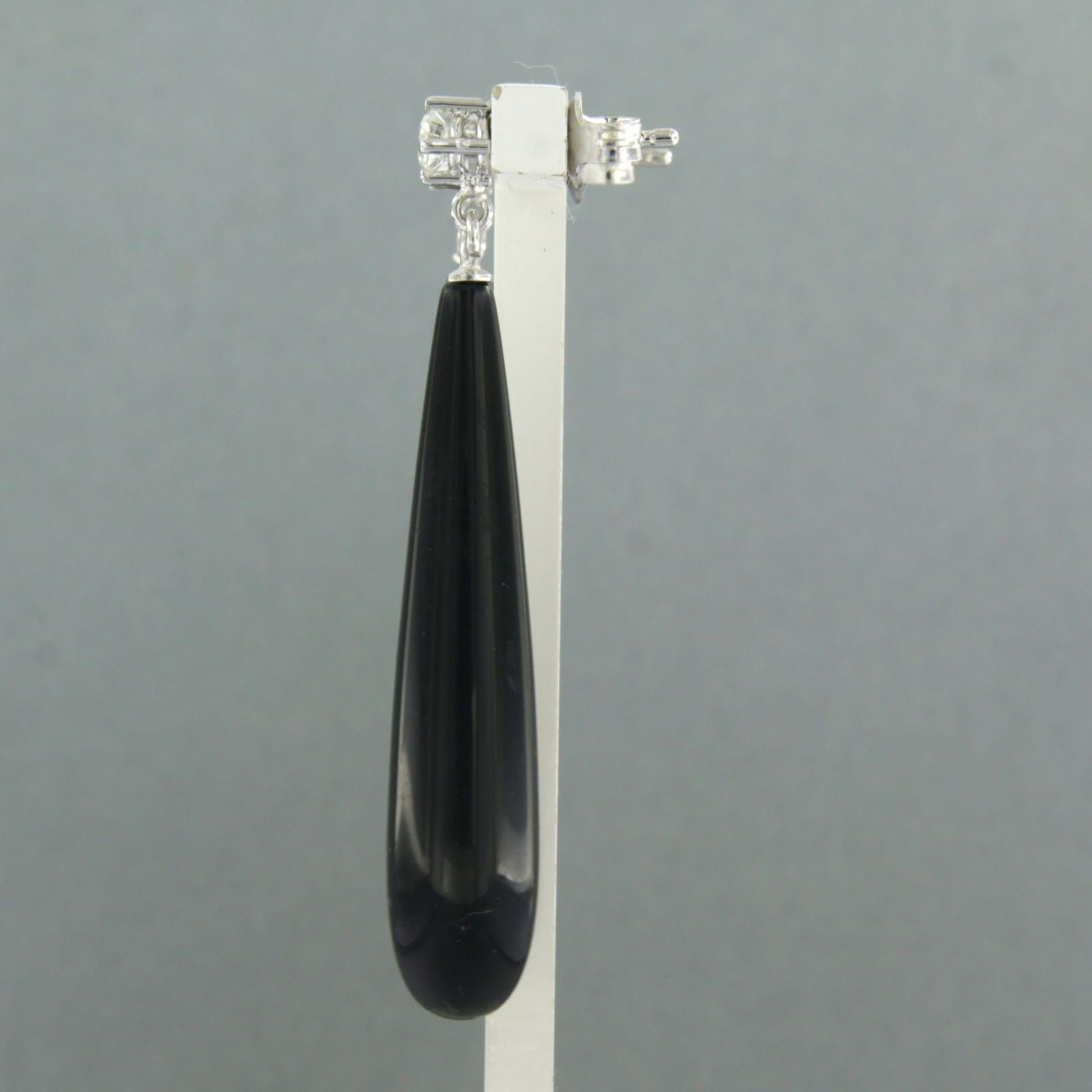 Earrings set with onyx and diamonds 18k white gold In New Condition For Sale In The Hague, ZH
