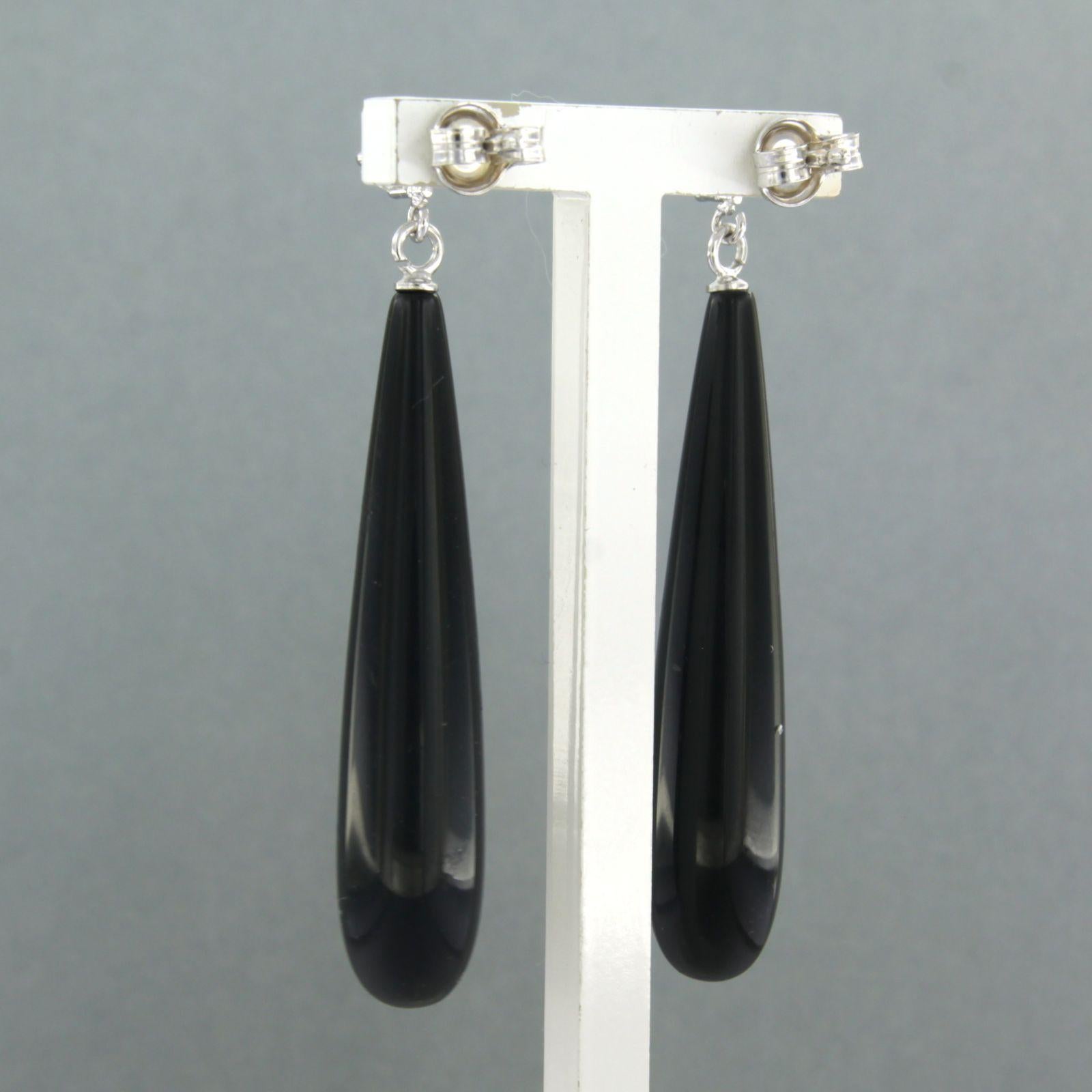 Women's Earrings set with onyx and diamonds 18k white gold For Sale