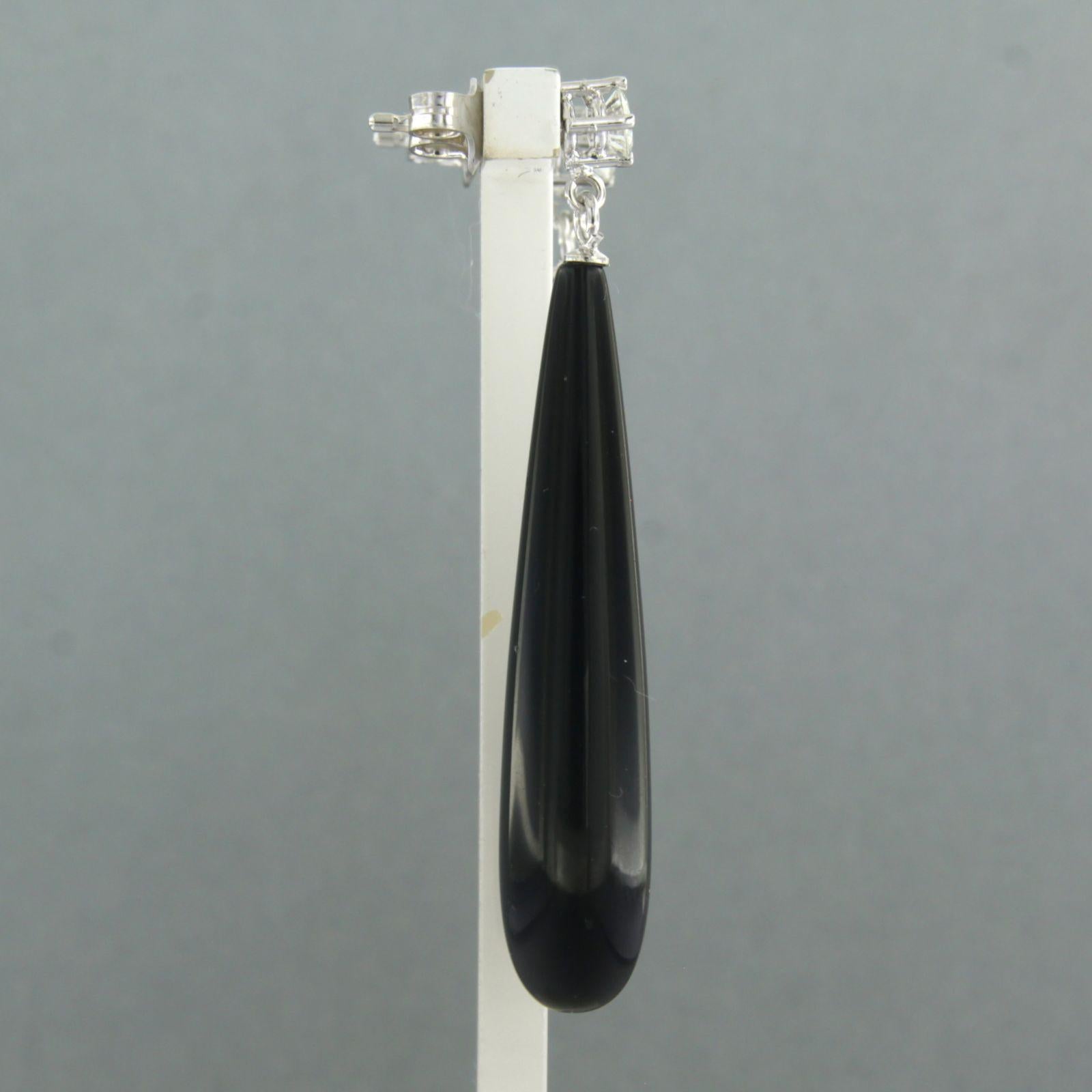 Earrings set with onyx and diamonds 18k white gold For Sale 1