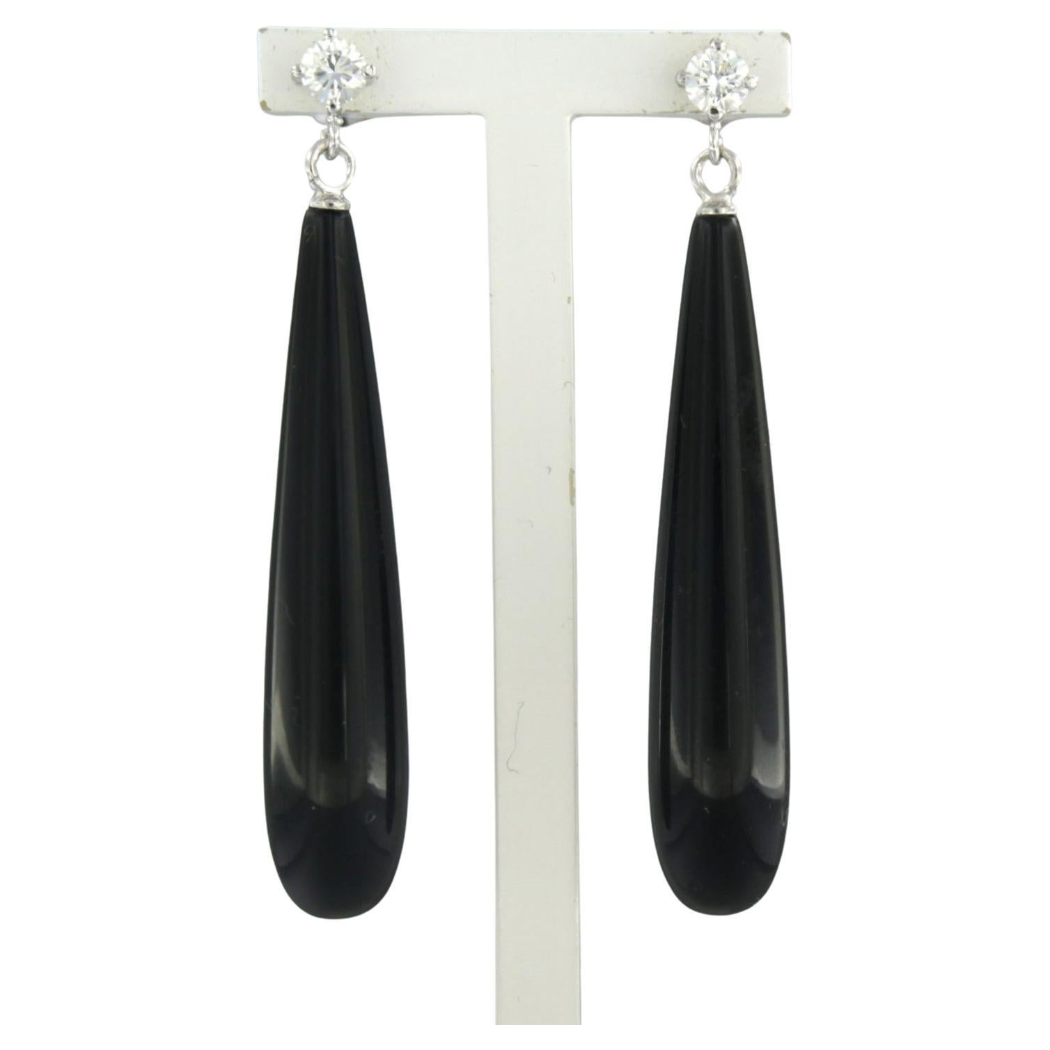 Earrings set with onyx and diamonds 18k white gold For Sale