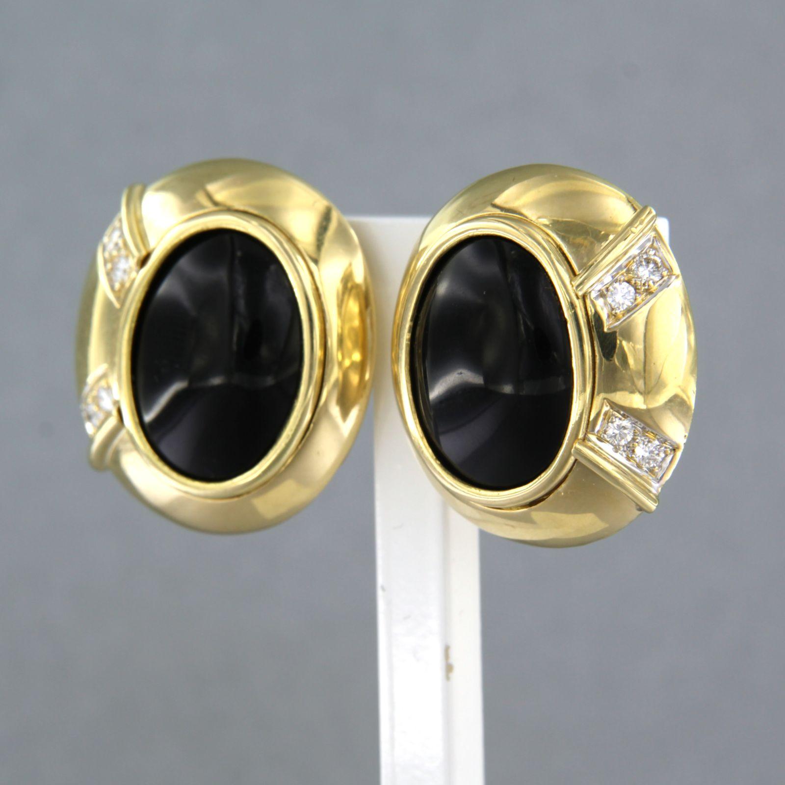 Brilliant Cut Earrings set with onyx and diamonds 18k yellow gold For Sale